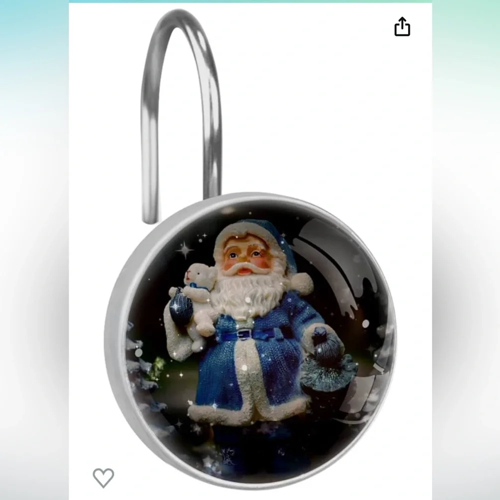 Christmas Santa 12PCS Crystal Glass and Stainless Steel Shower Curtain Hooks